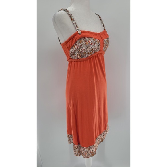 Y2K Indie Patchwork Babydoll Women SunDress Small Boho Floral Orange Mixed Media - Picture 5 of 10